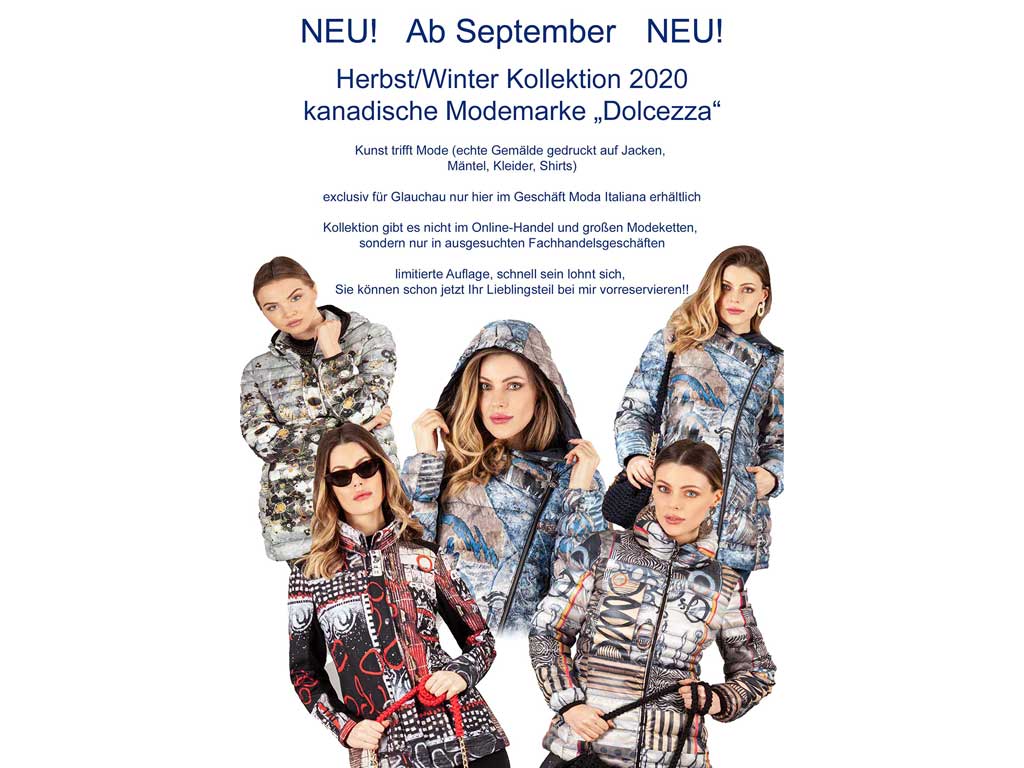 Moda Italiana, Herbst und Winter Kollektion 2020 der kanadischen Modemarke "Dolcezza"